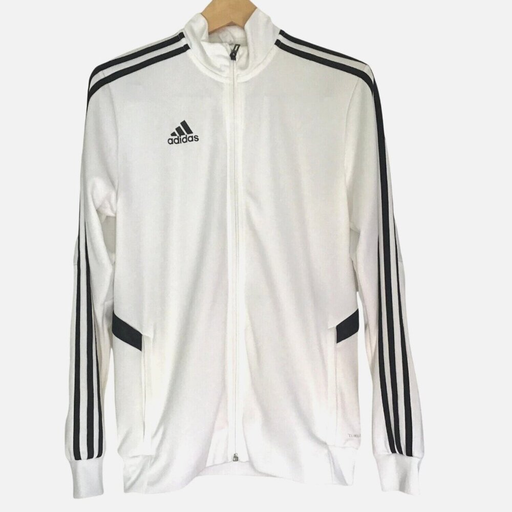 ADIDAS-MEN LIGHT WEIGHT WHITE TRACK ZIPUP SIDE POCKETS SWEATER JACKET SIZE SMALL